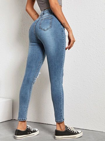 High Waist High Stretch Slant Pocket Skinny Jeans