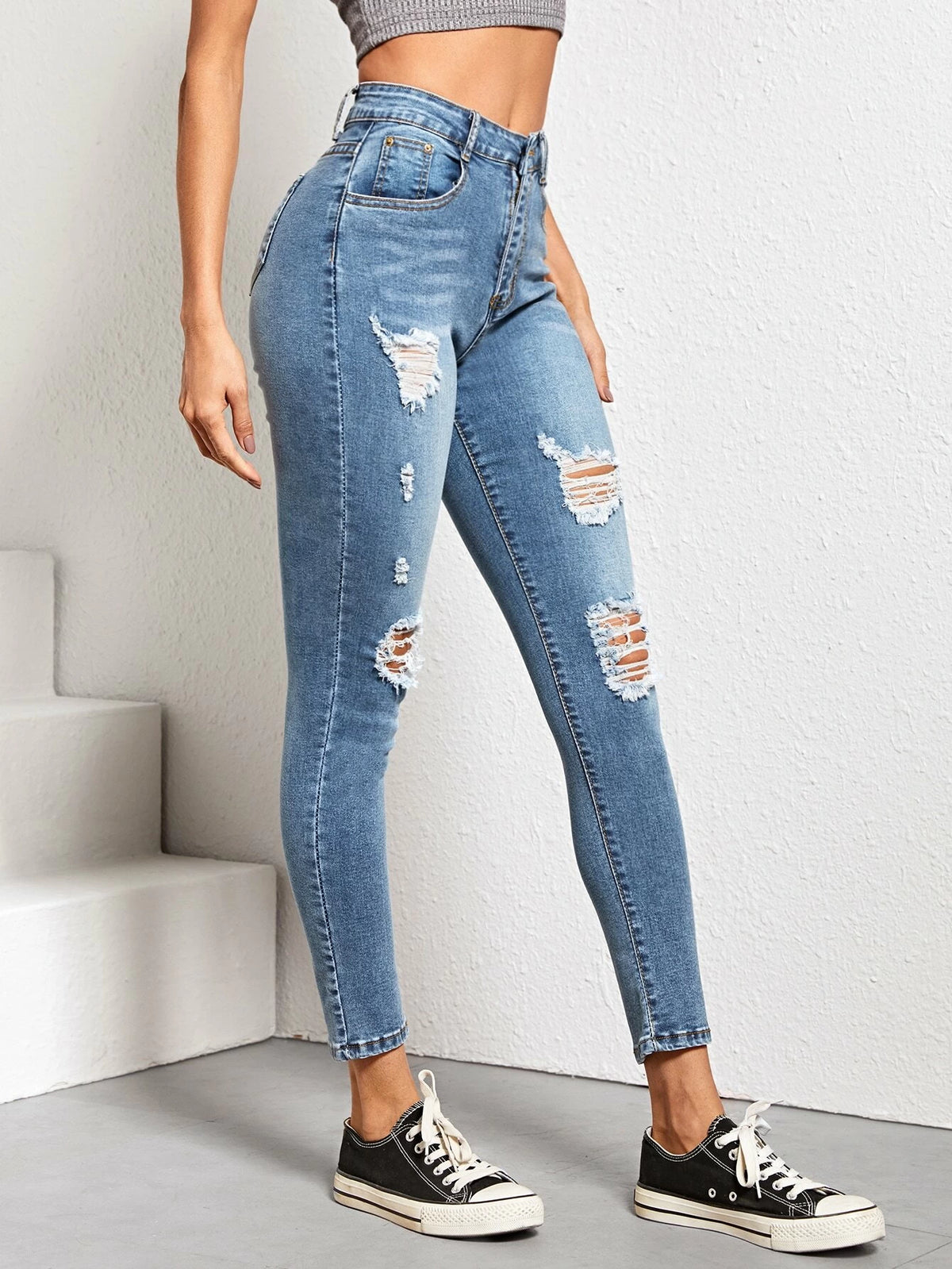 High Waist High Stretch Slant Pocket Skinny Jeans