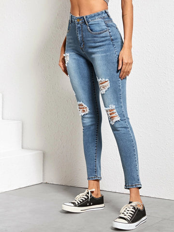 High Waist High Stretch Slant Pocket Skinny Jeans