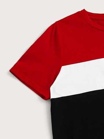 Boys Color Block Tee and Drawstring Waist Joggers Set