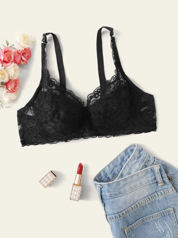 Floral Lace Solid Bra