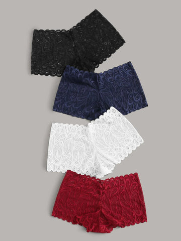 4pack Floral Lace High Waist Panty Set