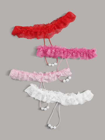 4pack Faux Pearl Ruffle Lace Panty Set