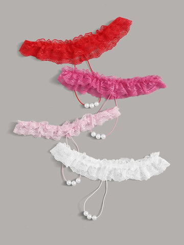 4pack Faux Pearl Ruffle Lace Panty Set