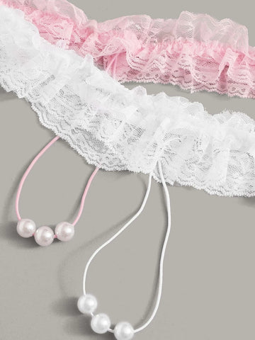 4pack Faux Pearl Ruffle Lace Panty Set