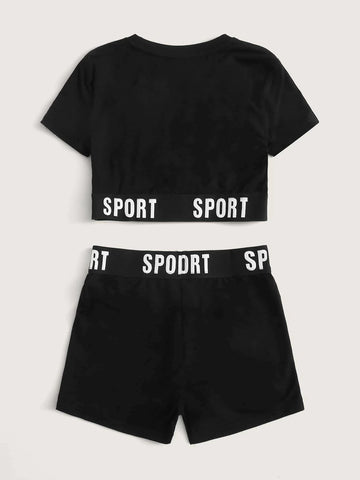 Girls Letter Tape Detail Tee and Biker Shorts Set