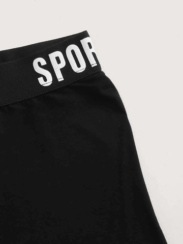 Girls Letter Tape Detail Tee and Biker Shorts Set