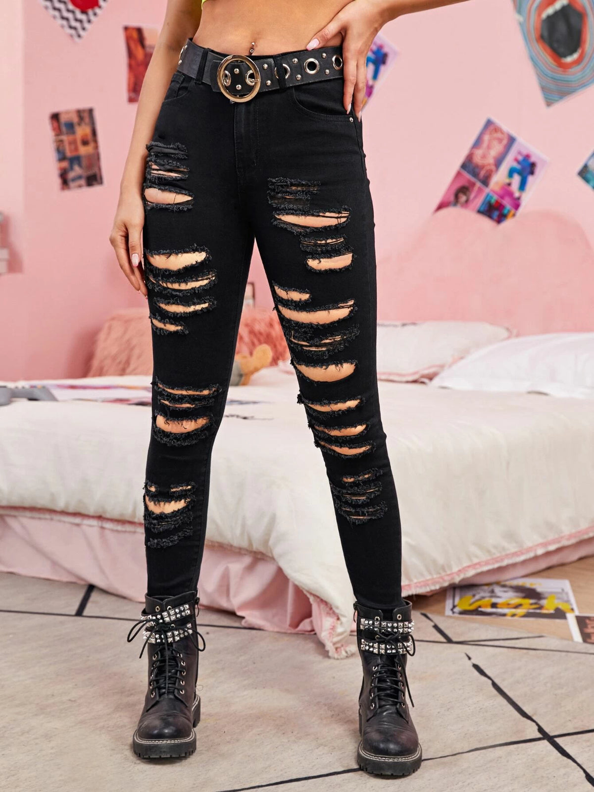 Ripped Skinny Jeans Without Belt