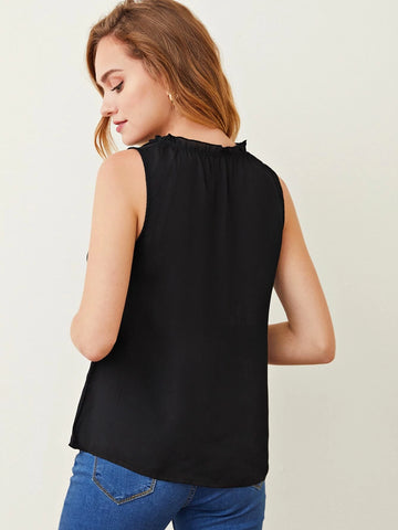 evolu Frill Trim Solid Blouse