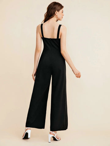 BIZwear Notch Neck Solid Slip Jumpsuit