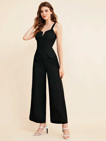 BIZwear Notch Neck Solid Slip Jumpsuit