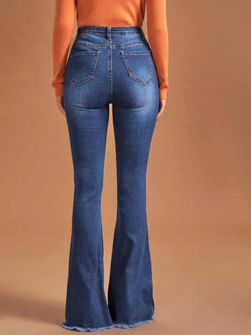 High Waist Button Front Flare Leg Jeans