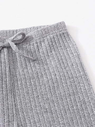 Girls Rib-knit Top & Bow Waist Leggings Set
