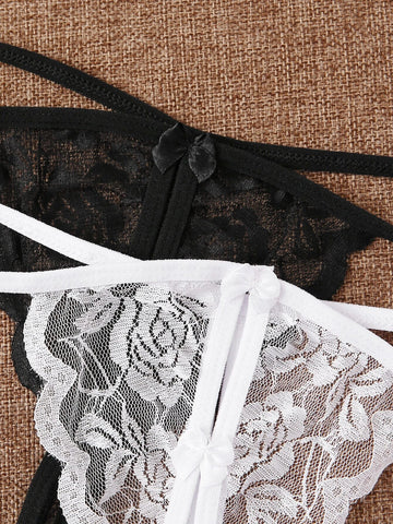5pack Floral Lace Crotchless Thong Set