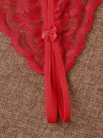 5pack Floral Lace Crotchless Thong Set