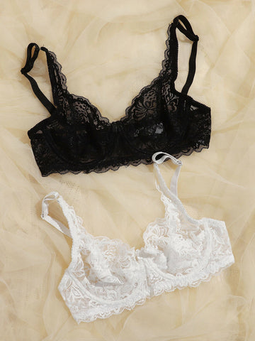 Floral Lace Underwire Bra Set - 2 Pack