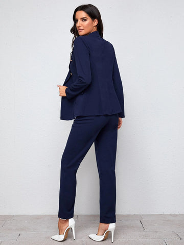 BIZwear Notch Collar Double Button Blazer and Tailored Pants Set