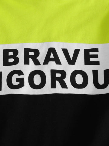 Boys Letter Graphic Colorblock Hoodie & Sweatpants Set