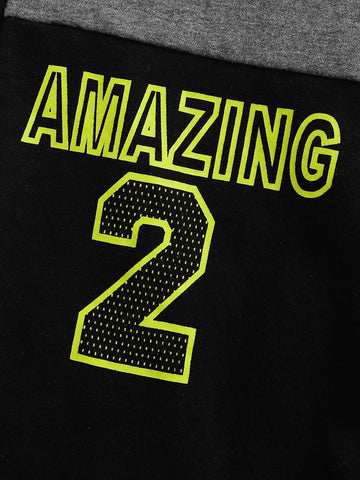 Boys Letter Graphic Colorblock Hoodie & Sweatpants Set