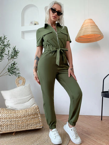 Eilly Bazar Flap Pocket Knot Front Jumpsuit