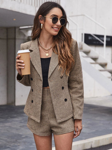 Unity Double Button Houndstooth Blazer & Shorts Set