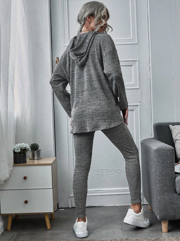 Drop Shoulder Ribbed Hooded Top & Leggings Set