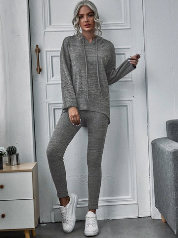 Drop Shoulder Ribbed Hooded Top & Leggings Set