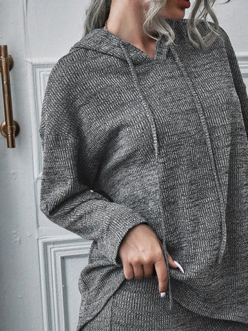 Drop Shoulder Ribbed Hooded Top & Leggings Set