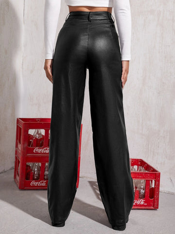 High-Rise Coated Wide Leg Jeans