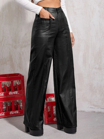 High-Rise Coated Wide Leg Jeans