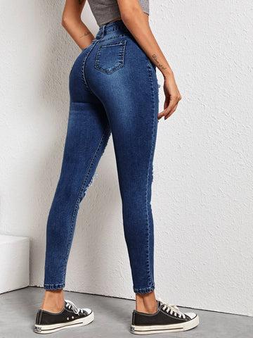 High Waist High Stretch Slant Pocket Skinny Jeans