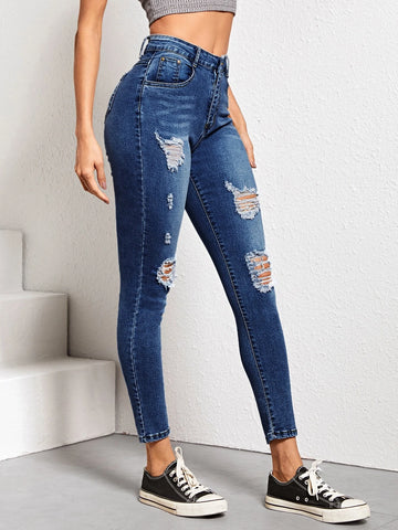 High Waist High Stretch Slant Pocket Skinny Jeans