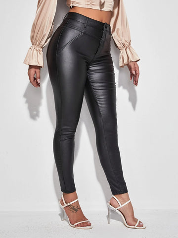 High Stretch Leather Look Skinny Jeans