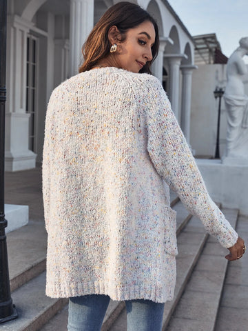 Raglan Sleeve Double Pocket Flecked Cardigan