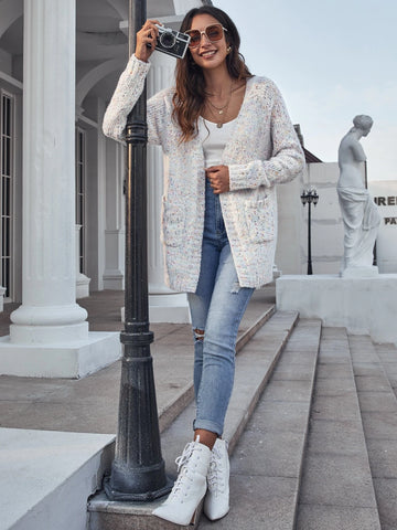 Raglan Sleeve Double Pocket Flecked Cardigan