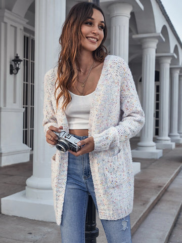 Raglan Sleeve Double Pocket Flecked Cardigan