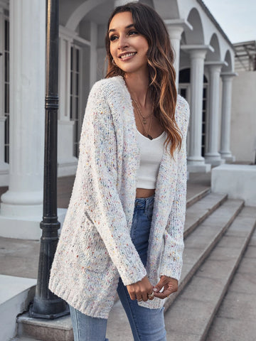 Raglan Sleeve Double Pocket Flecked Cardigan