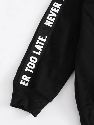 Boys Slogan Graphic Tape Side Pullover & Plaid Sweatpants Set