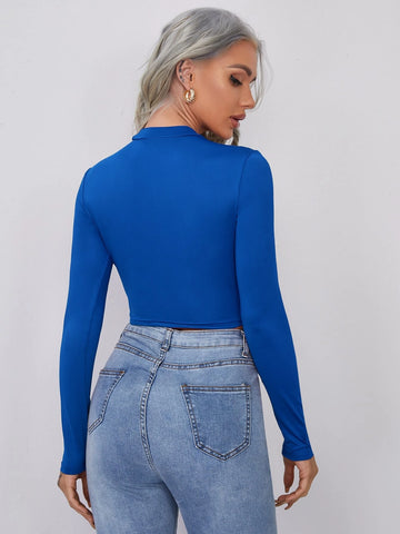 evolu Form-Fitting Mock Neck Crop Top