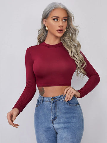 evolu Form-Fitting Mock Neck Crop Top