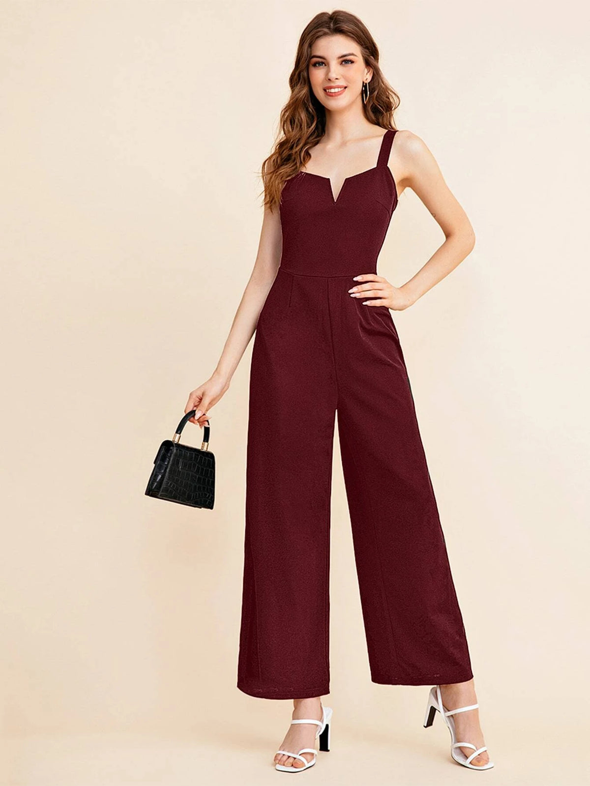 BIZwear Notch Neck Solid Slip Jumpsuit