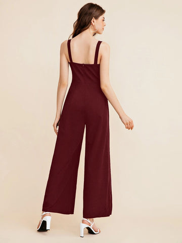 BIZwear Notch Neck Solid Slip Jumpsuit