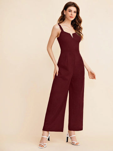 BIZwear Notch Neck Solid Slip Jumpsuit