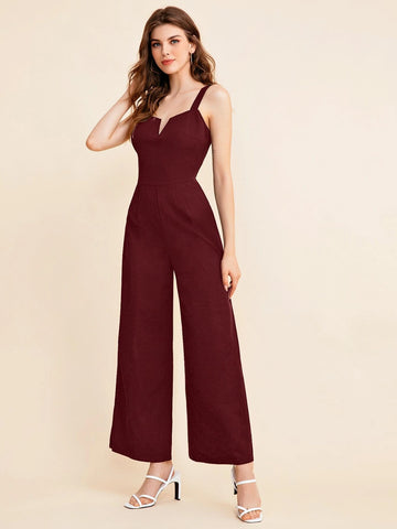 BIZwear Notch Neck Solid Slip Jumpsuit