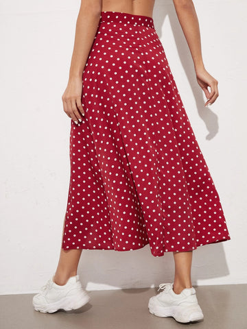 EMERY ROSE Polka Dot Split Thigh Skirt