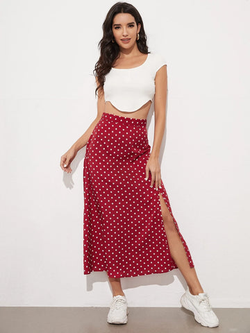 EMERY ROSE Polka Dot Split Thigh Skirt