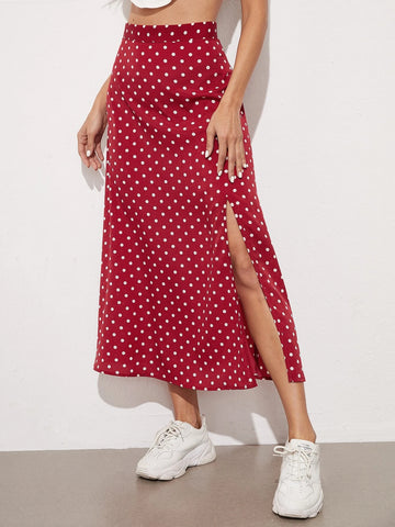 EMERY ROSE Polka Dot Split Thigh Skirt