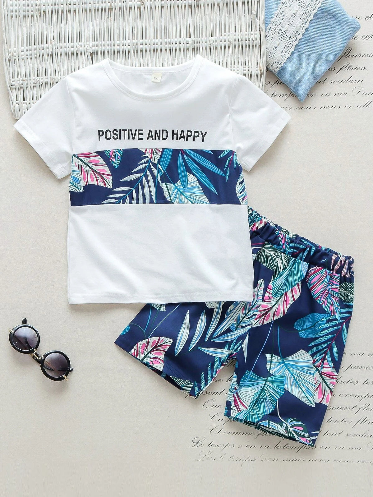 Toddler Boys Letter & Tropical Print Tee & Shorts Set