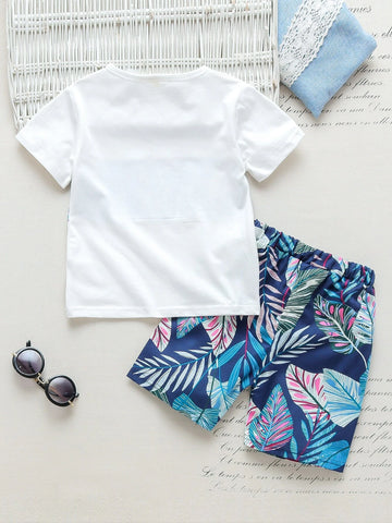Toddler Boys Letter & Tropical Print Tee & Shorts Set