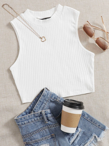 Solid Rib-knit Tank Top